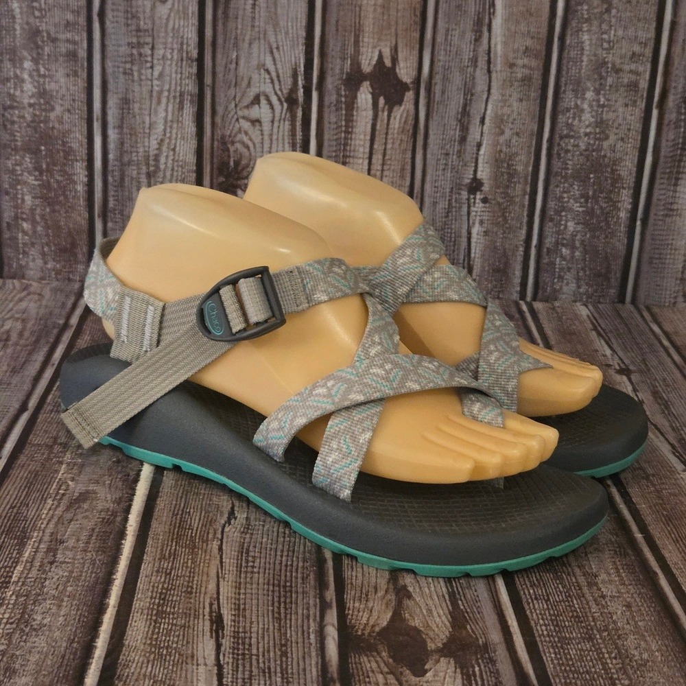 Sz 9 M Women Chaco Z/2 Classic Gray Teal Strappy Toe Loop Sport Sandals VGUC
